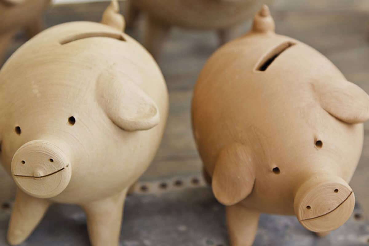 Piggy banks carved from wood