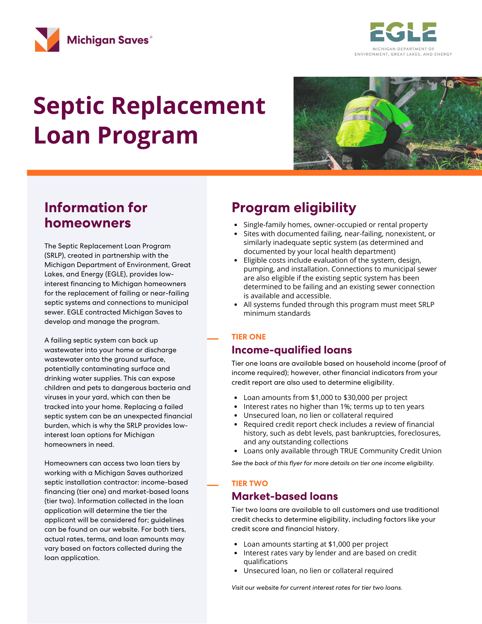 Example co-branded septic replacement loan flyer front
